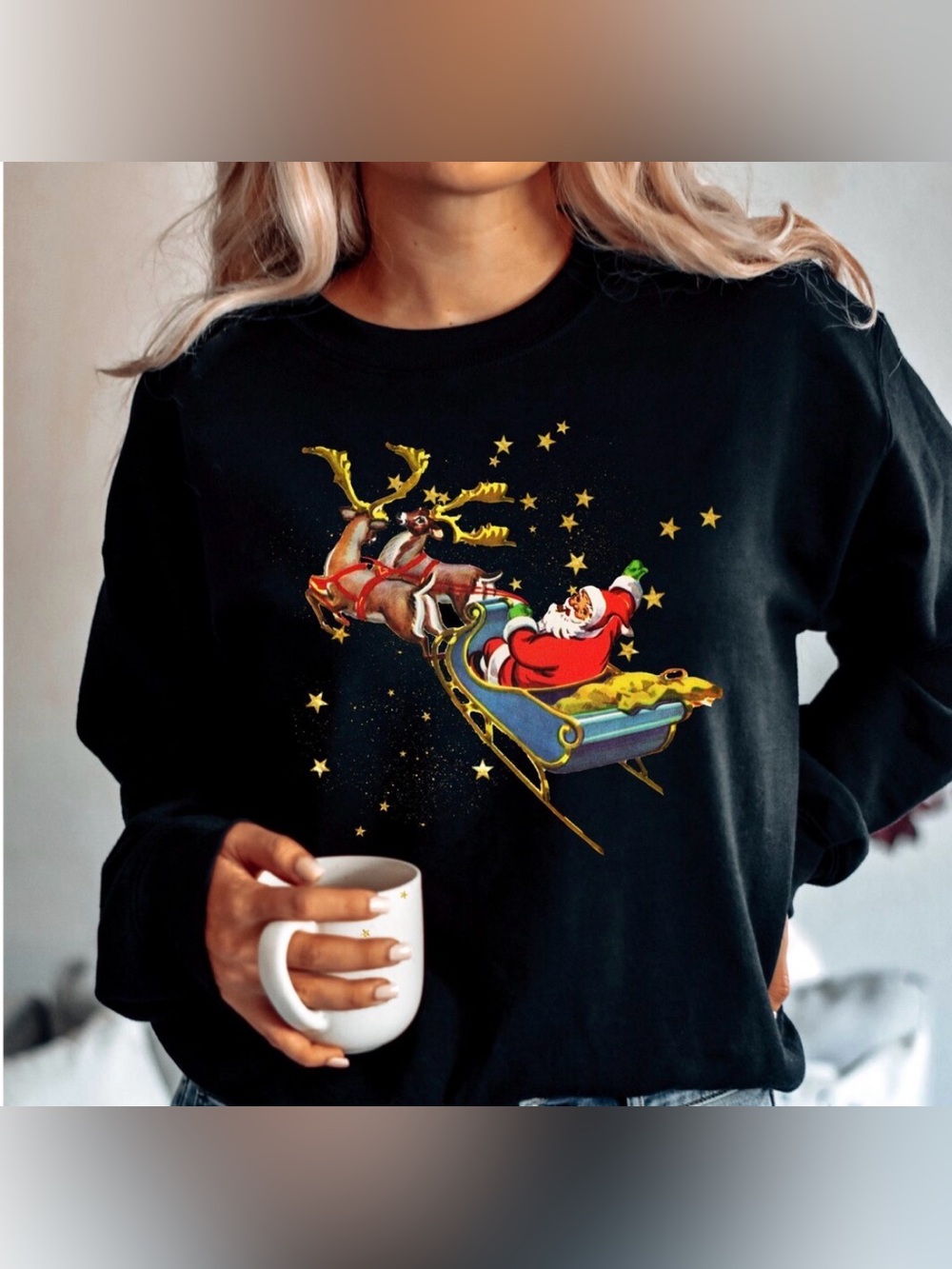 Vintage Style Santa Claus with Sleigh Crewneck